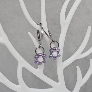 Handmade by me Purple Flower 316l Stainless Steel Earrings